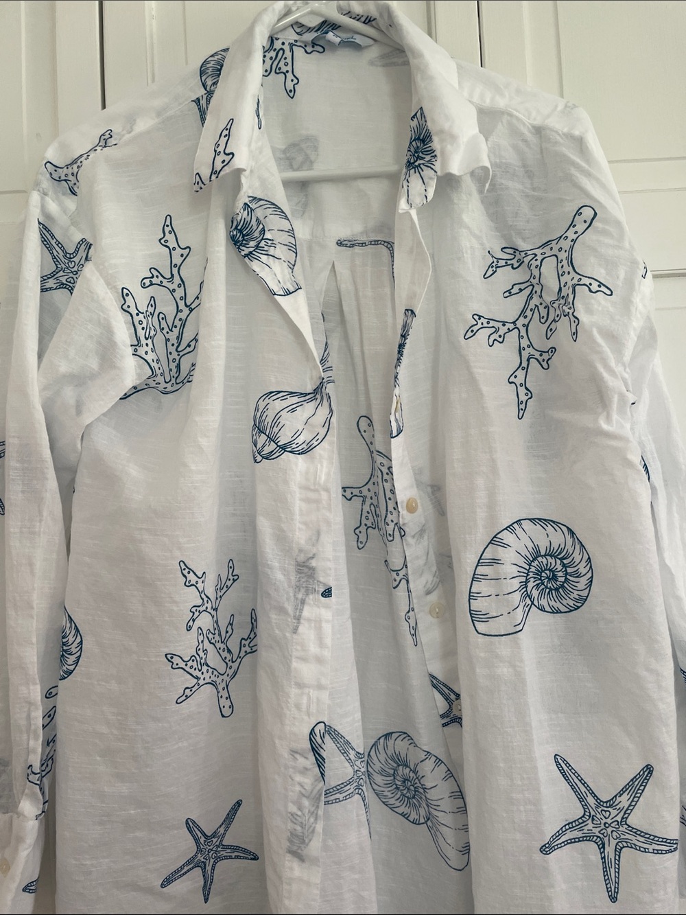 blue island White Beach Cover-Up with Blue Seashell Print - Picture 2 of 7